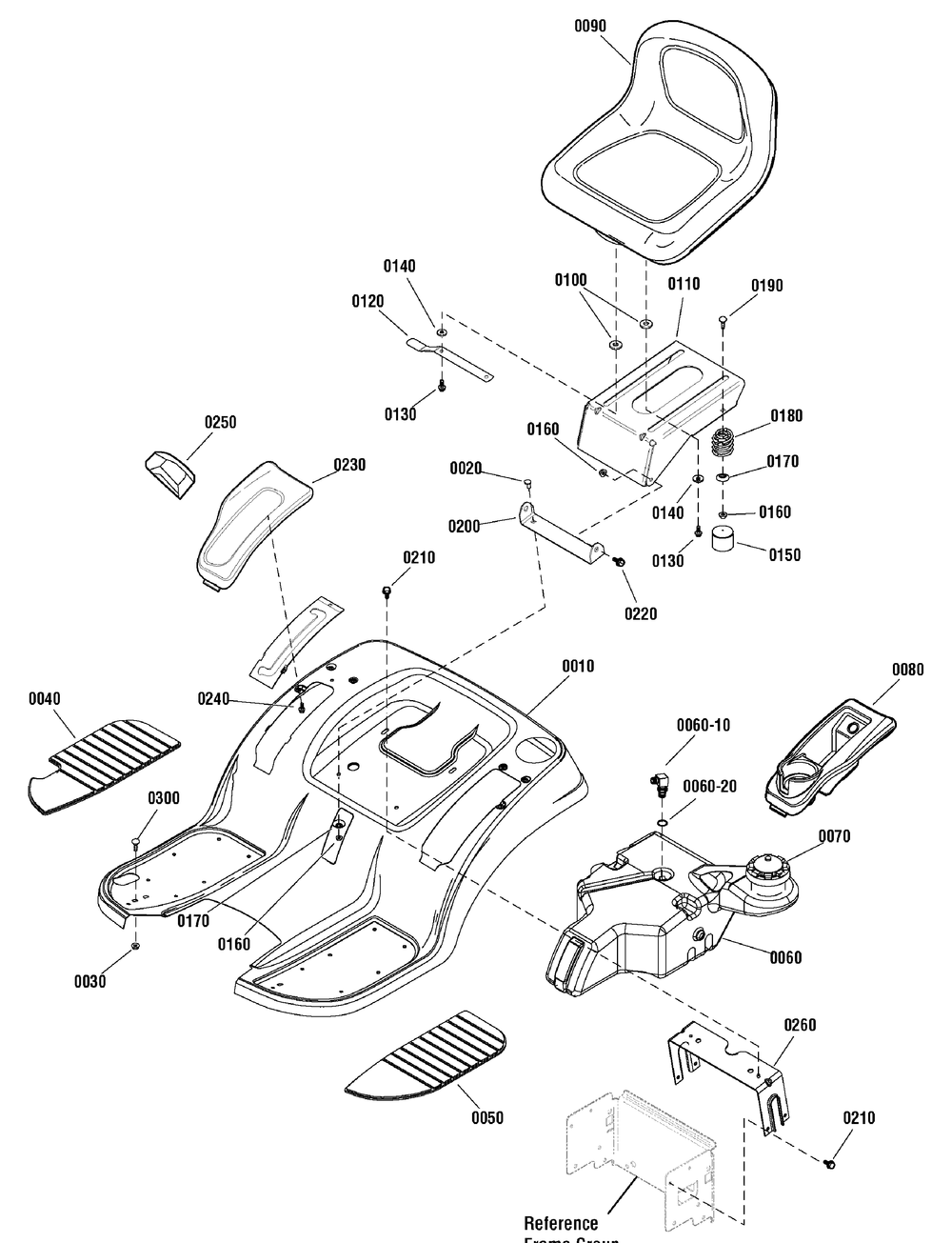 Seat Deck And Fuel Tank Group Diagram and Parts List for 2691000-MT175420H 2012 Briggs and Stratton Lawn Tractor